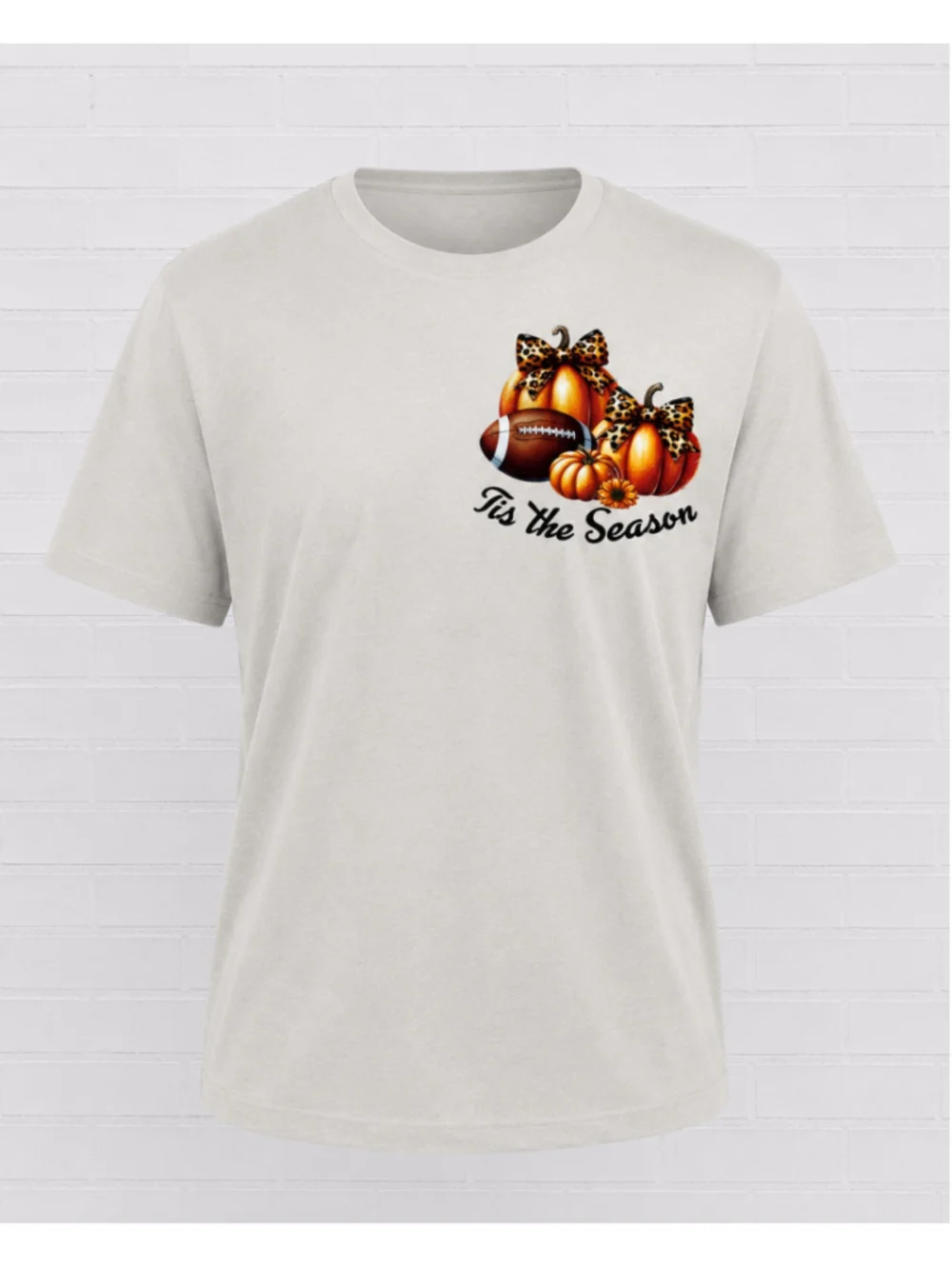 Fall Pumpkin Football Graphic Women Tan Cream Orange Short Sleeve T-Shirt XL